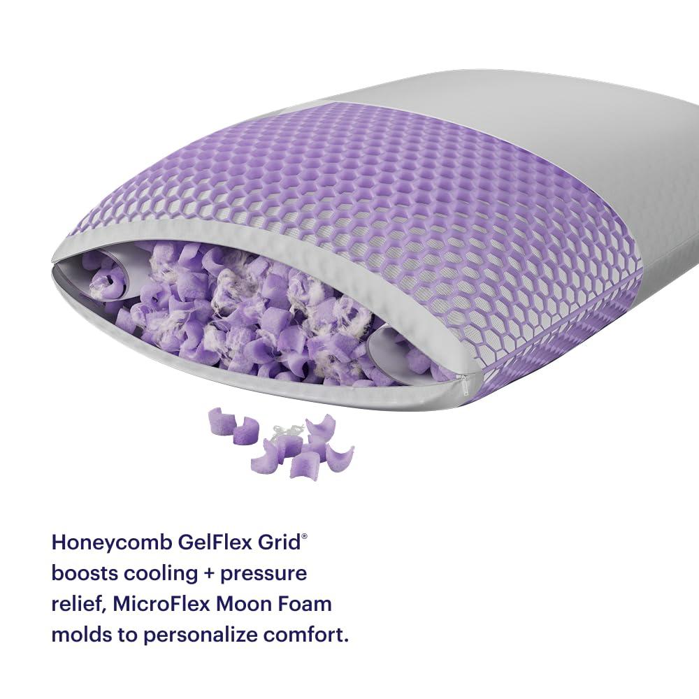 Purple Freeform Pillow - King Size, Customizable Support with GelFlex Grid & MicroFlex Moon Foam - Pressure Relief, Cooling, Extra Filling & Adjustable Height