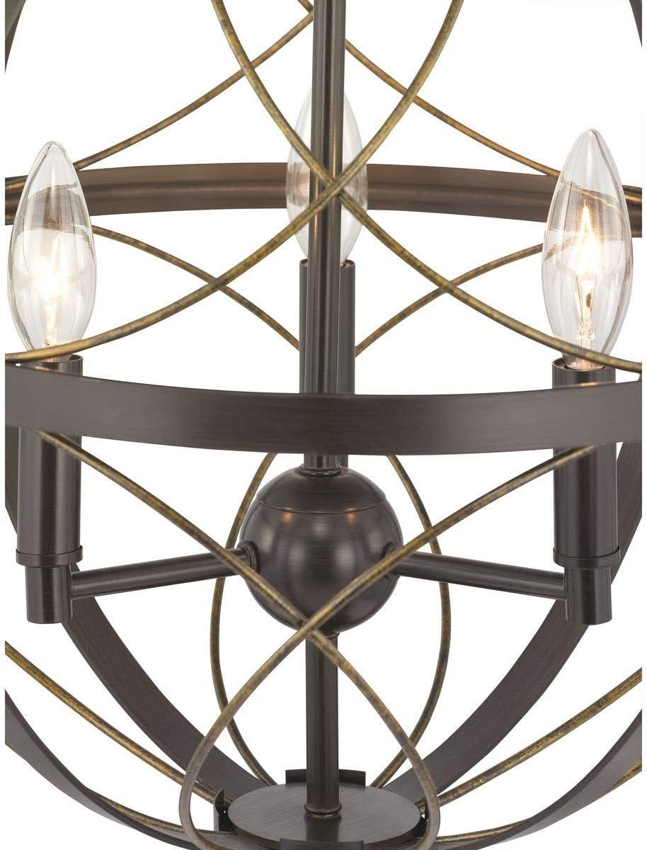 Progress Lighting Brandywine 3-Light Pendant, Antique Bronze, Steel, Farmhouse/Transitional, Hand-Gilded Wire Accents