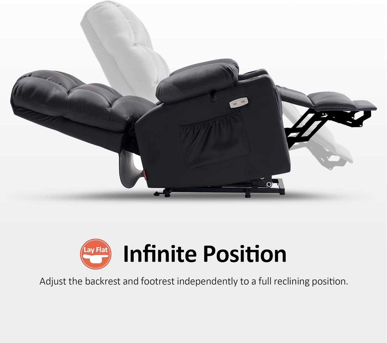 MCombo Dual Motor Large Power Lift Recliner Chair with Massage and Heat for Elderly Big and Tall People, Infinite Position, Extended Footrest, Faux Leather 7680 (Black, Large)