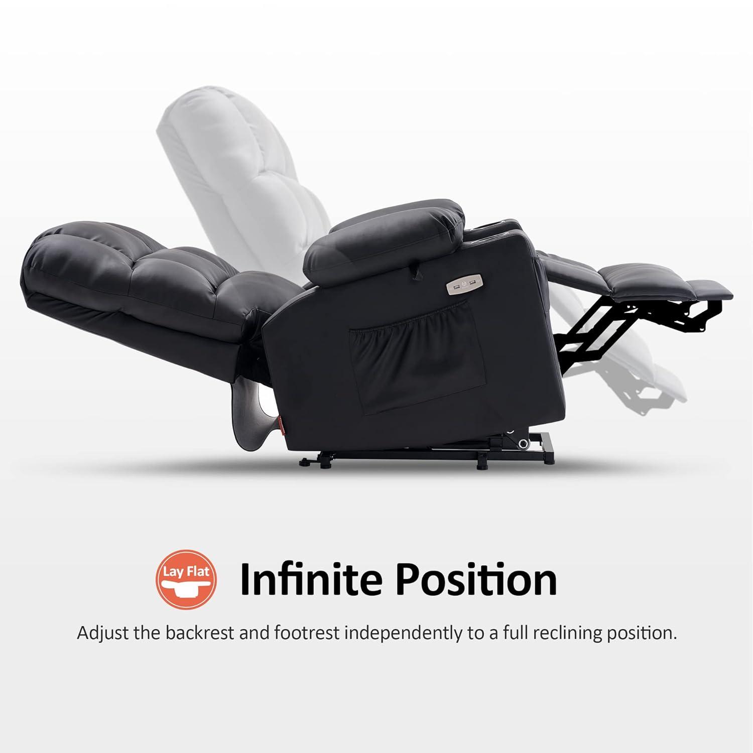 MCombo Dual Motor Large Power Lift Recliner Chair with Massage and Heat for Elderly Big and Tall People, Infinite Position, Extended Footrest, Faux Leather 7680 (Black, Large)