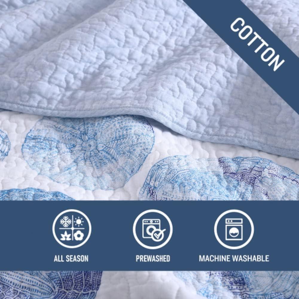 Tommy Bahama Ocean Isle Blue Cotton Reversible Quilt Set