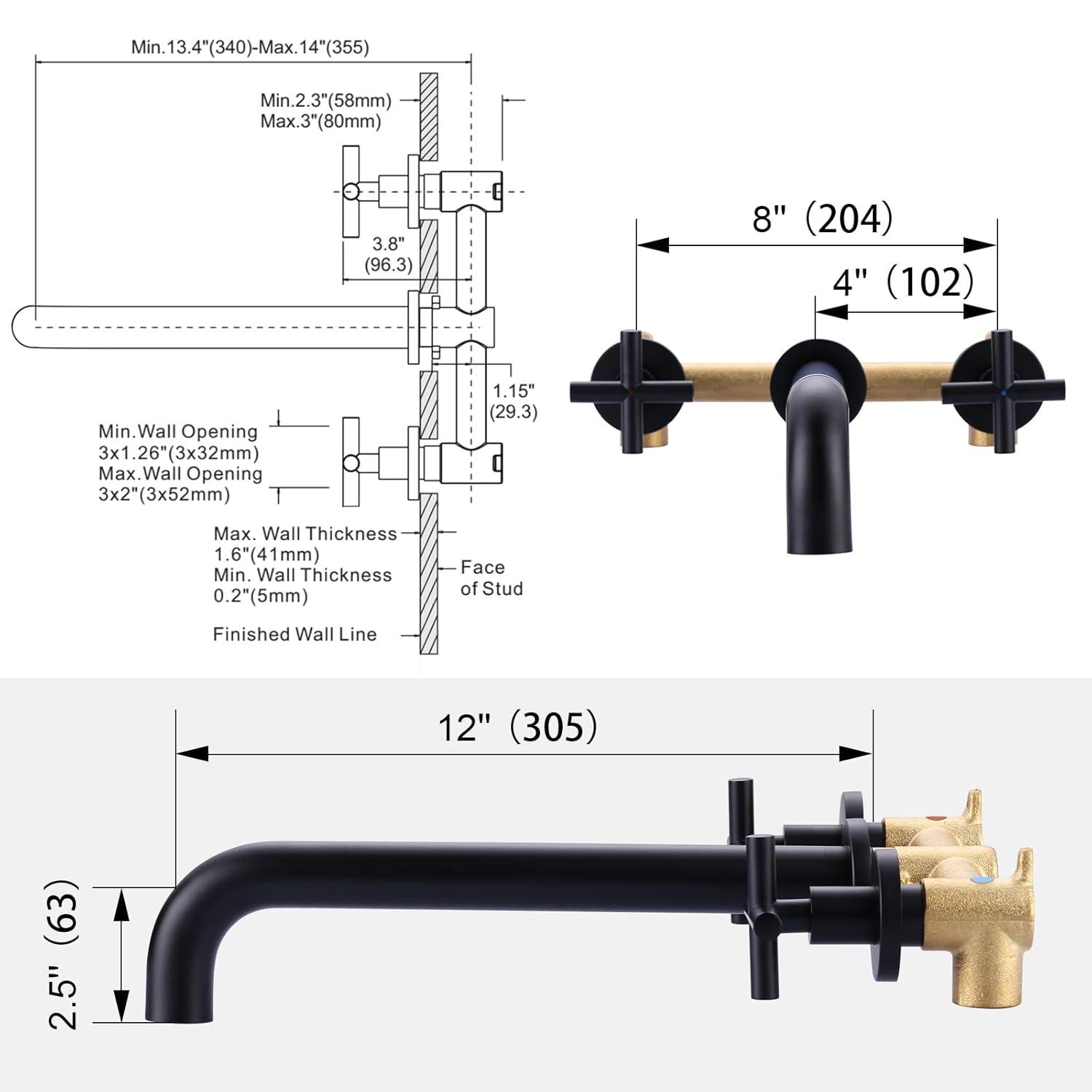 2-Handle 3-Hole Wall Mounted Roman Tub Faucet With 360° Swivel Spout