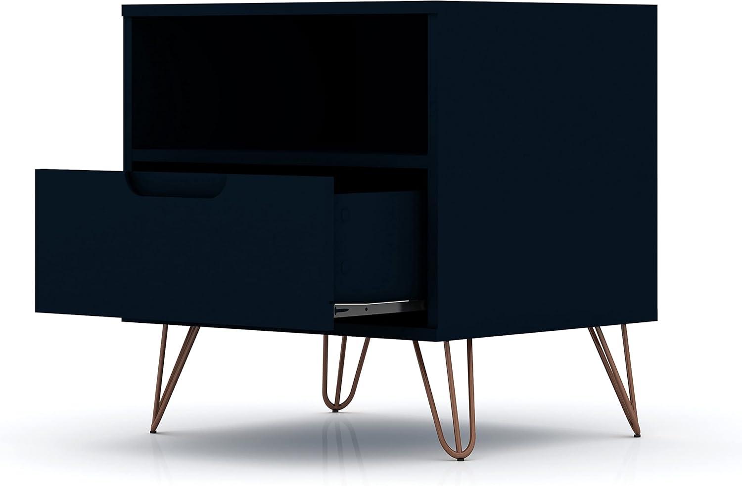 Set of 2 Rockefeller 1 Drawer Nightstands Tatiana Midnight Blue - Manhattan Comfort