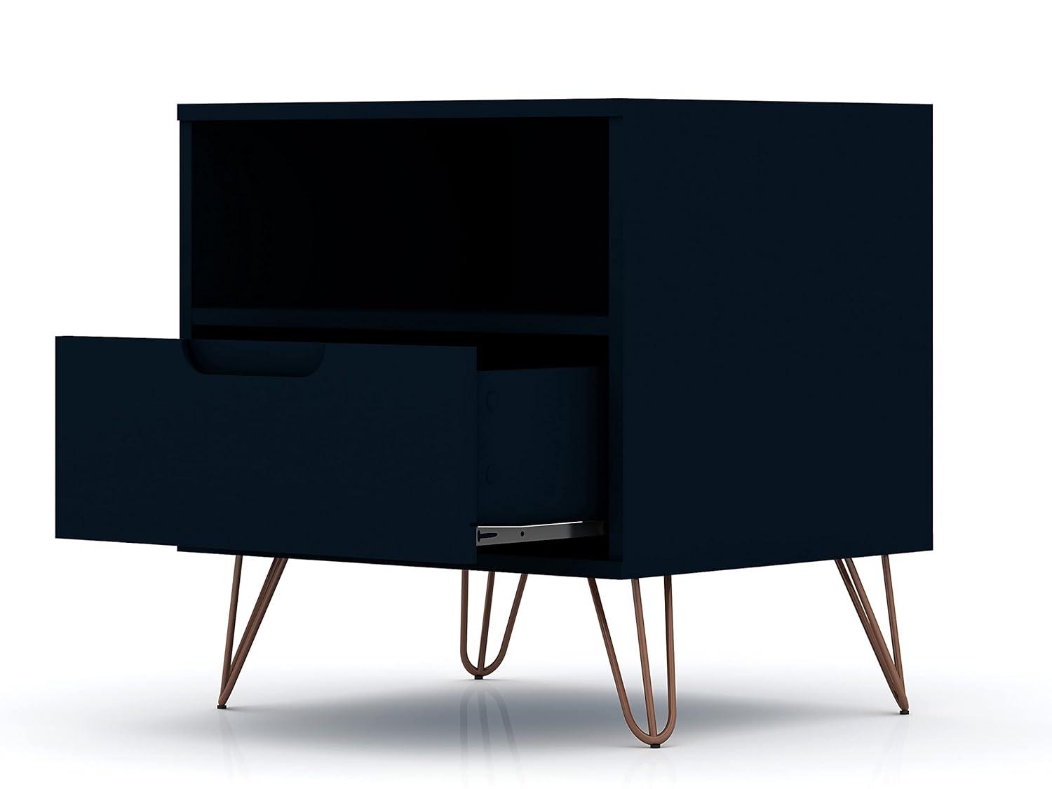Set of 2 Rockefeller 1 Drawer Nightstands Tatiana Midnight Blue - Manhattan Comfort