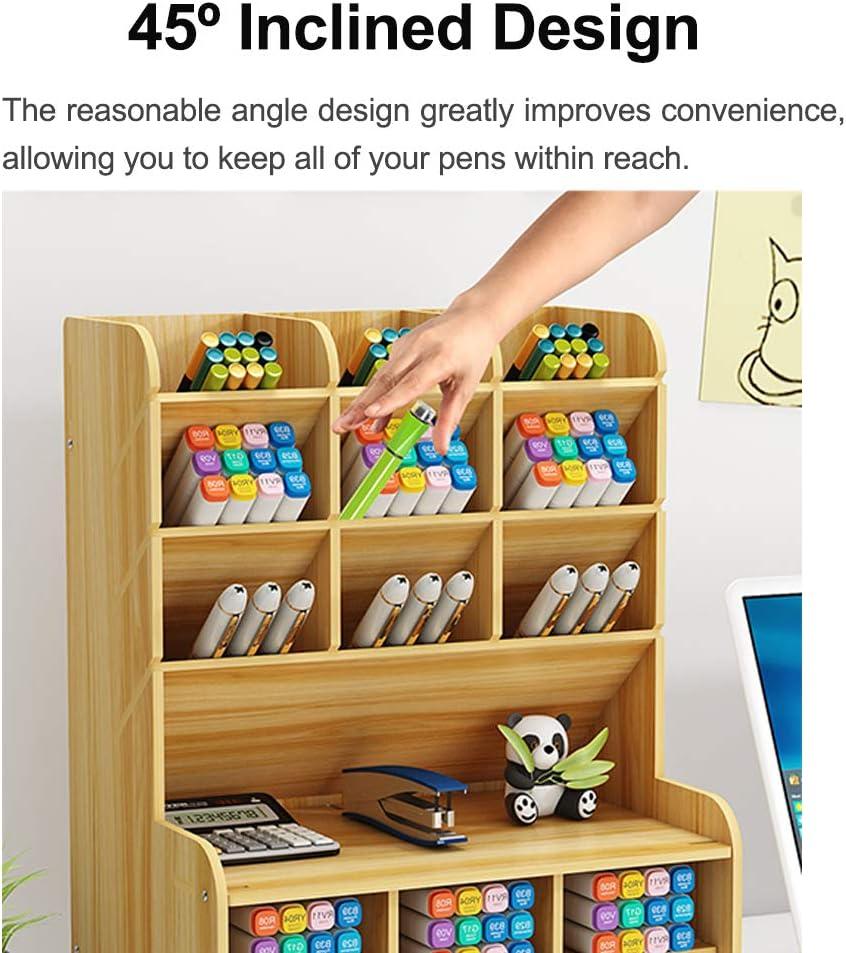 Large Capacity Wooden Desk Organizer - Office Pen Holder, Stationery, School Supplies - A-White Maple