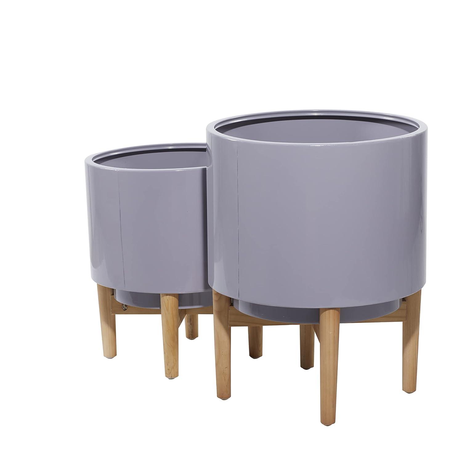 DecMode 16"W, 20"H, 14"W, 16"H Metal Contemporary Planter, Grey, 2-Piece