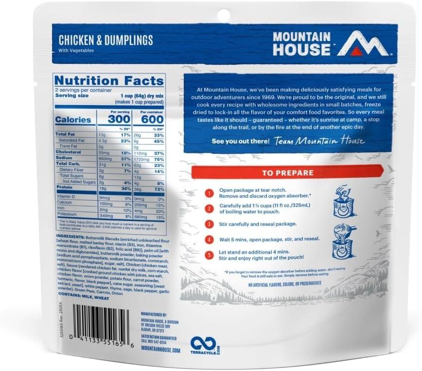 Mountain House Chicken & Dumplings, Freeze-Dried Camping & Backpacking Food, 2-Serving