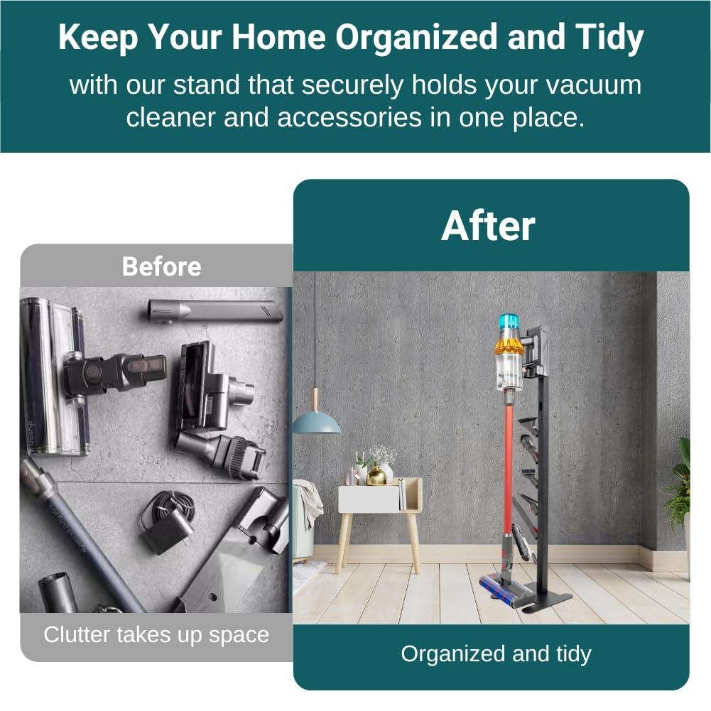 EZ SPARES Storage Stand Docking Station Holder,Compatible with Dyson V15 V11 V10 V8 V7 V6 Cordless Vacuum Cleaners Accessories,Stable Metal Bracket Organizer Rack(Black,6 Hooks)