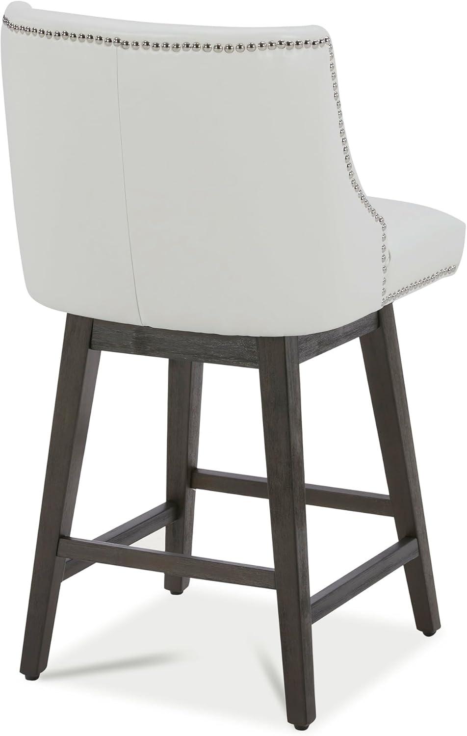 White Faux Leather Swivel Counter Stools with Espresso Wood Frame, Set of 2