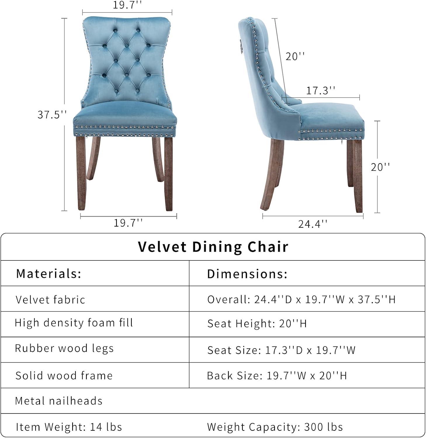 Blue Velvet Dining Chairs Set of 6, Kitchen & Dining Room Chairs Set of 6, Tufted Dining Chairs, Velvet Upholstered Dining Chairs, Solid Wood Frame (Light Blue, 6 Pcs)