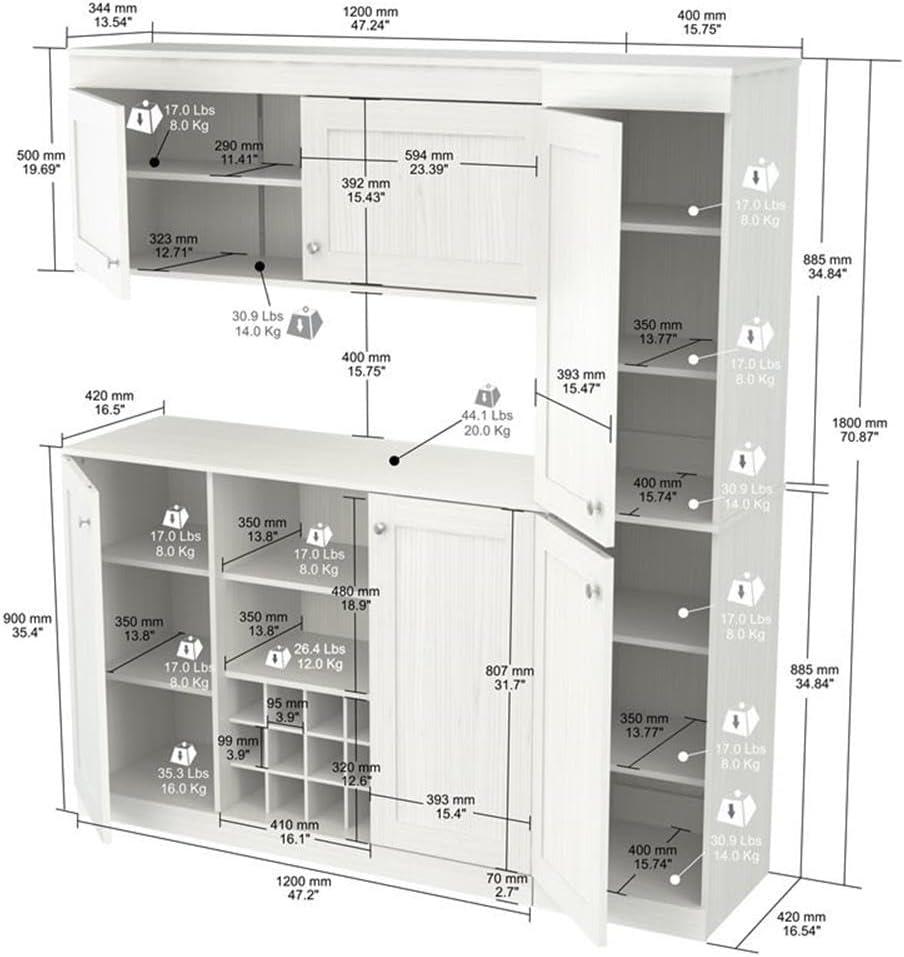 Inval Shaker Laminate 3-Piece Kitchen Cabinet System 63"W, Washed Oak