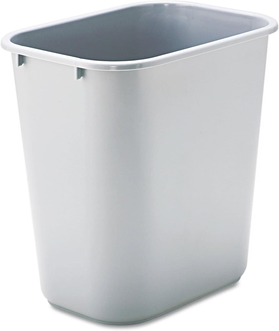 Gray Rectangular Plastic Office Wastebasket, 28 Quart