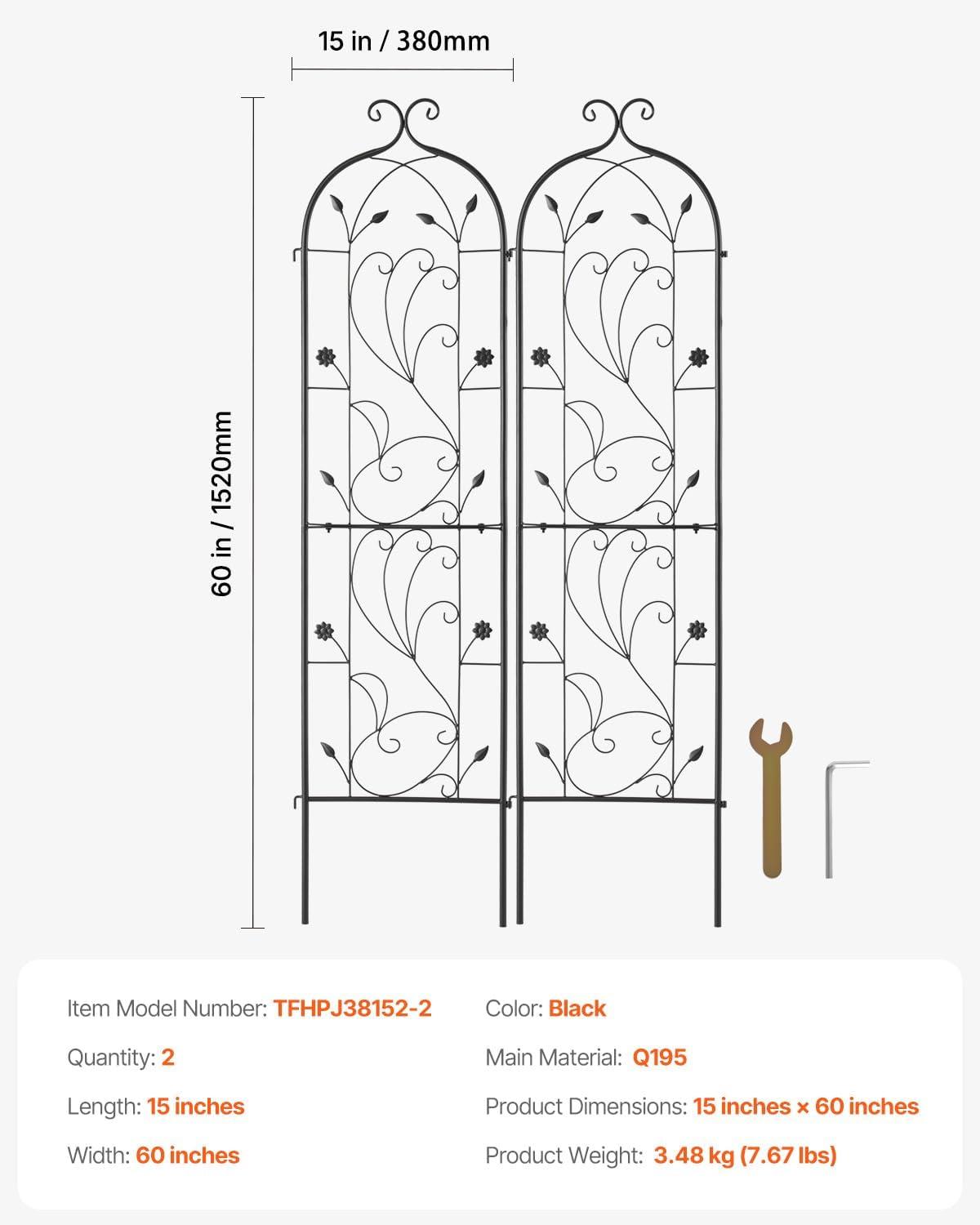 Garden Trellis for Climbing Plants, 60 x 15 in., 2 Packs Rustproof Metal Garden Flower Trellis, Climbing Rose Trellis