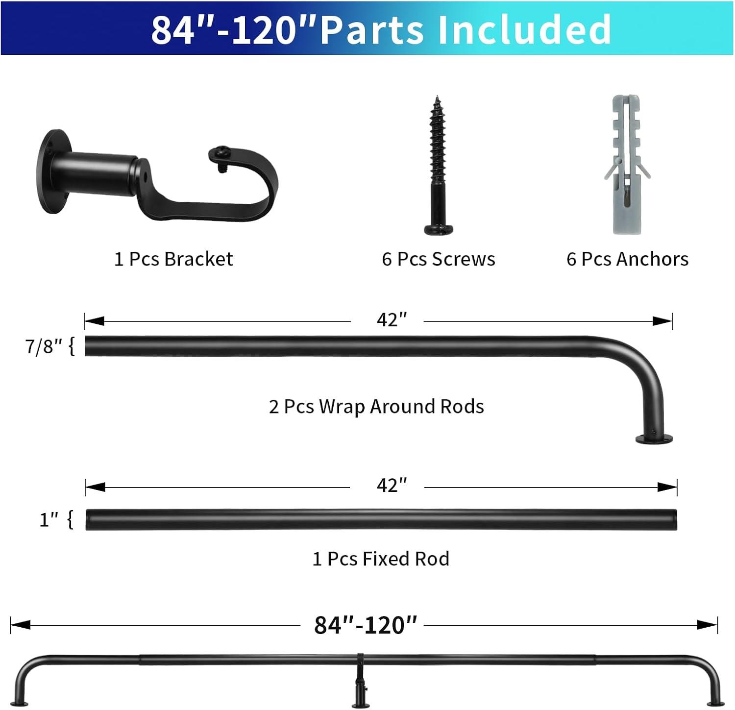 Black Metal Wraparound Curtain Rod, 84"-120"