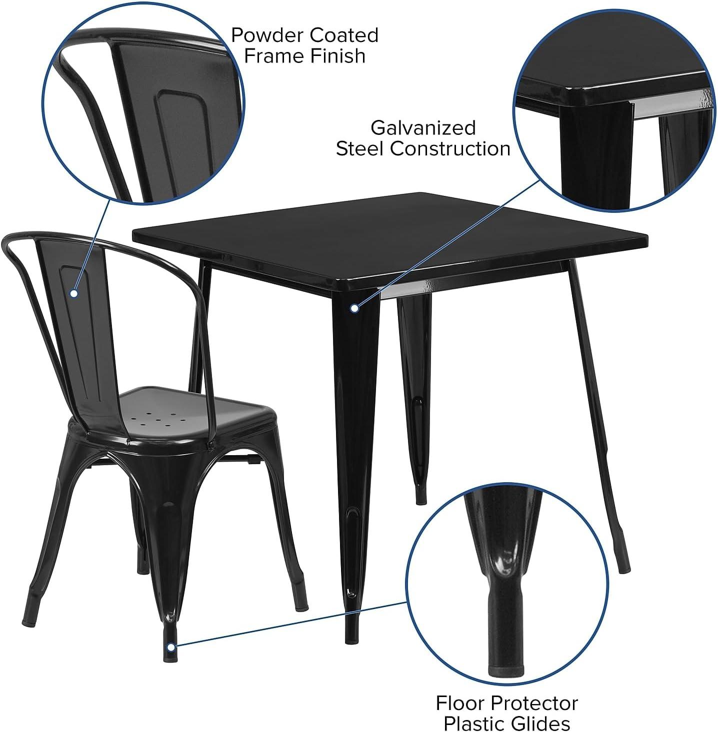 Flash Furniture Commercial Grade 31.5" Square Mint Green Metal Indoor-Outdoor Table Set with 4 Stack Chairs