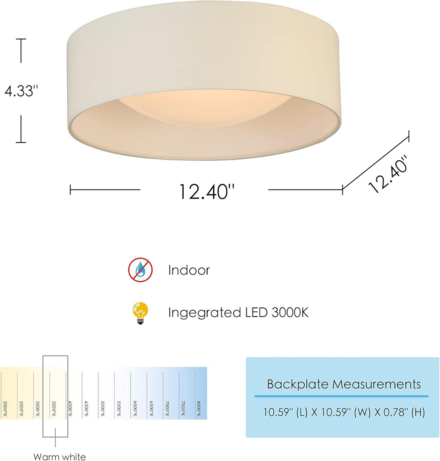 White 12" LED Drum Flush Mount Ceiling Light