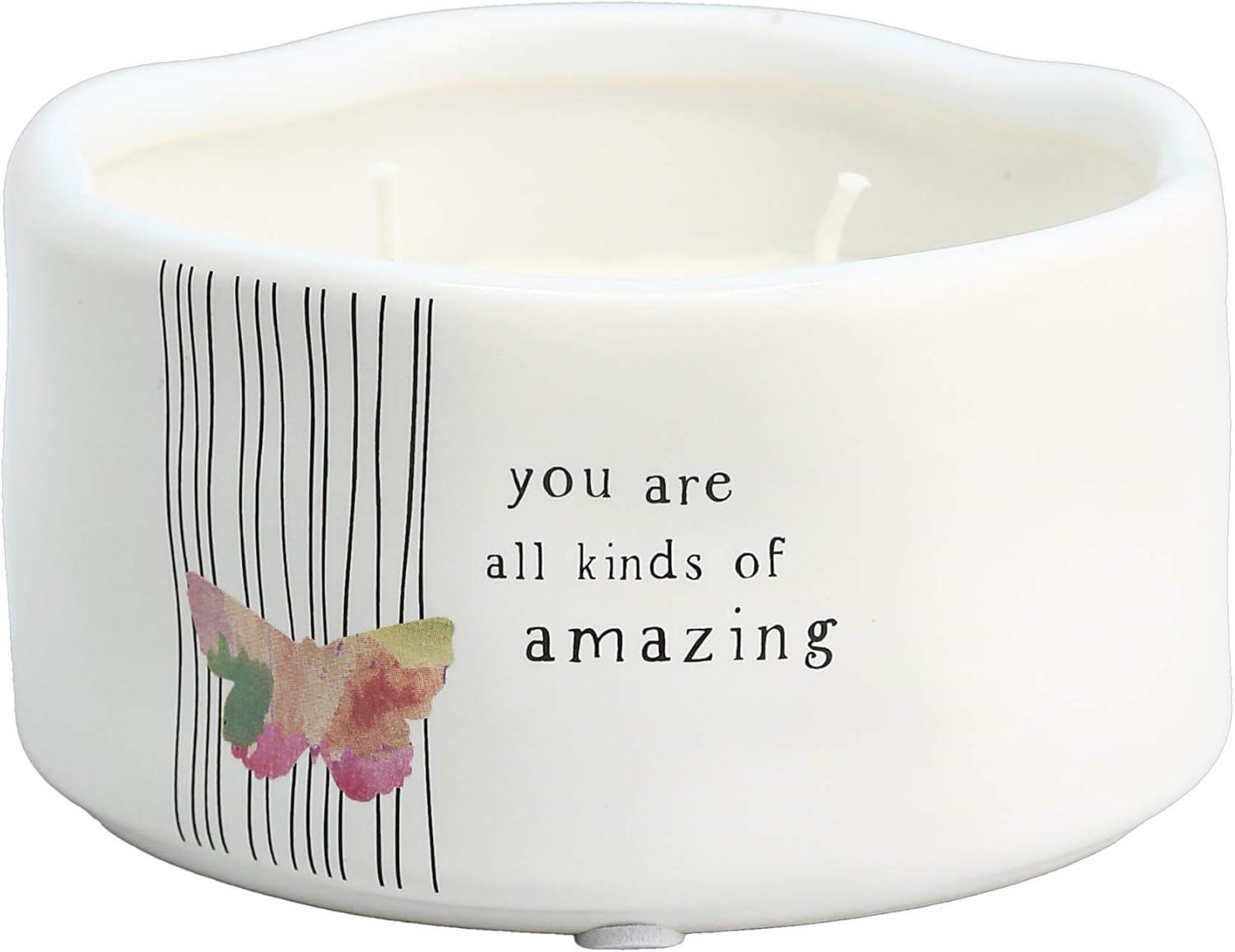 Pavilion Gift Company You are All Kinds of Amazing Double Butterfly Candle in Ceramic with 100% Soy Wax & Cotton Wicks-Tranquility Scent, White