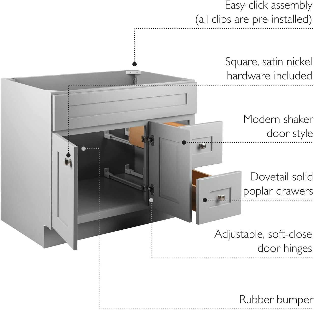 Brookings 36 Inch Bathroom Vanity, Solid Wood, Ready to Assemble