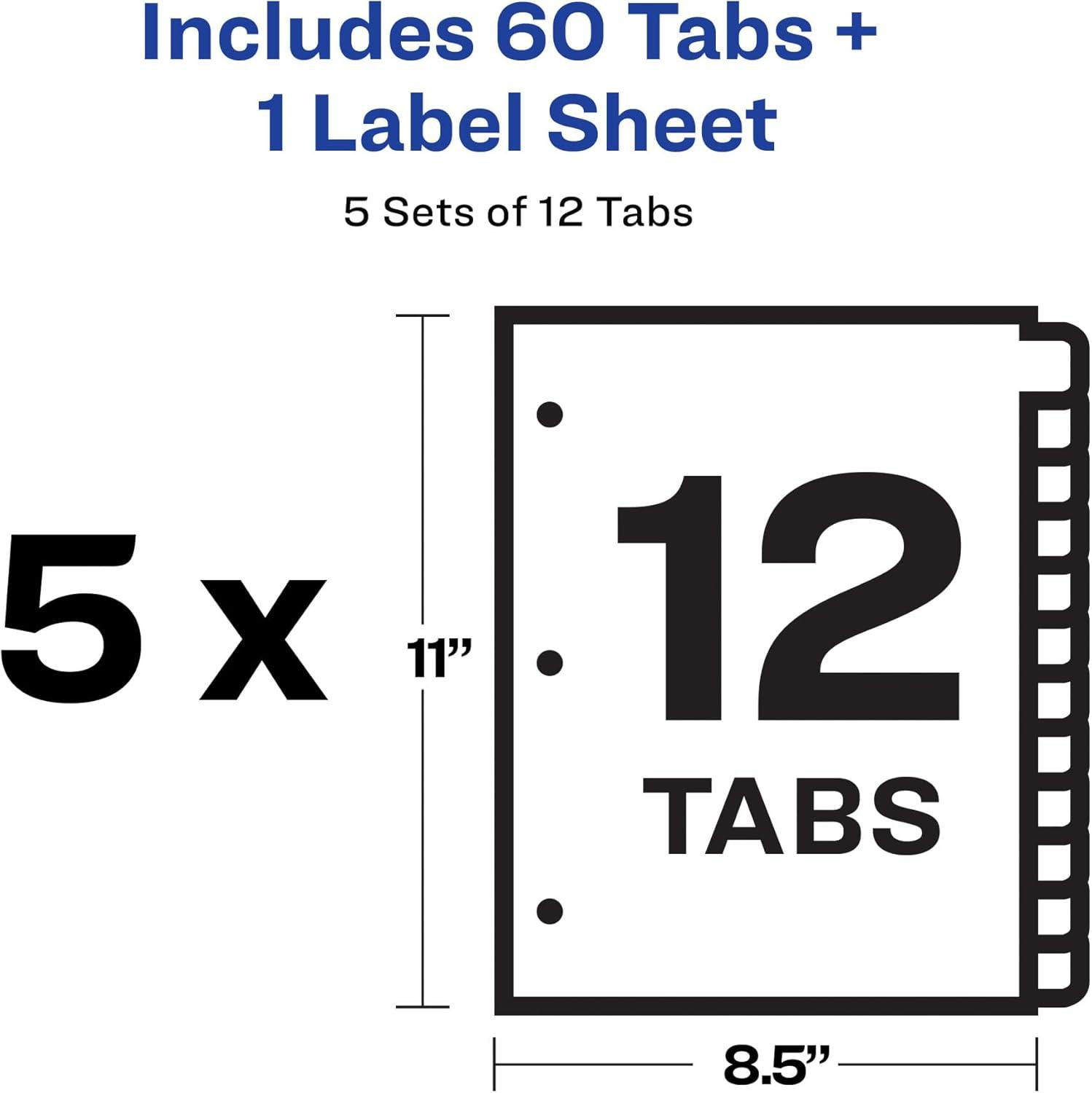 Avery Print & Apply Clear Label Dividers w/White Tabs 12-Tab Letter 5 Sets 11429