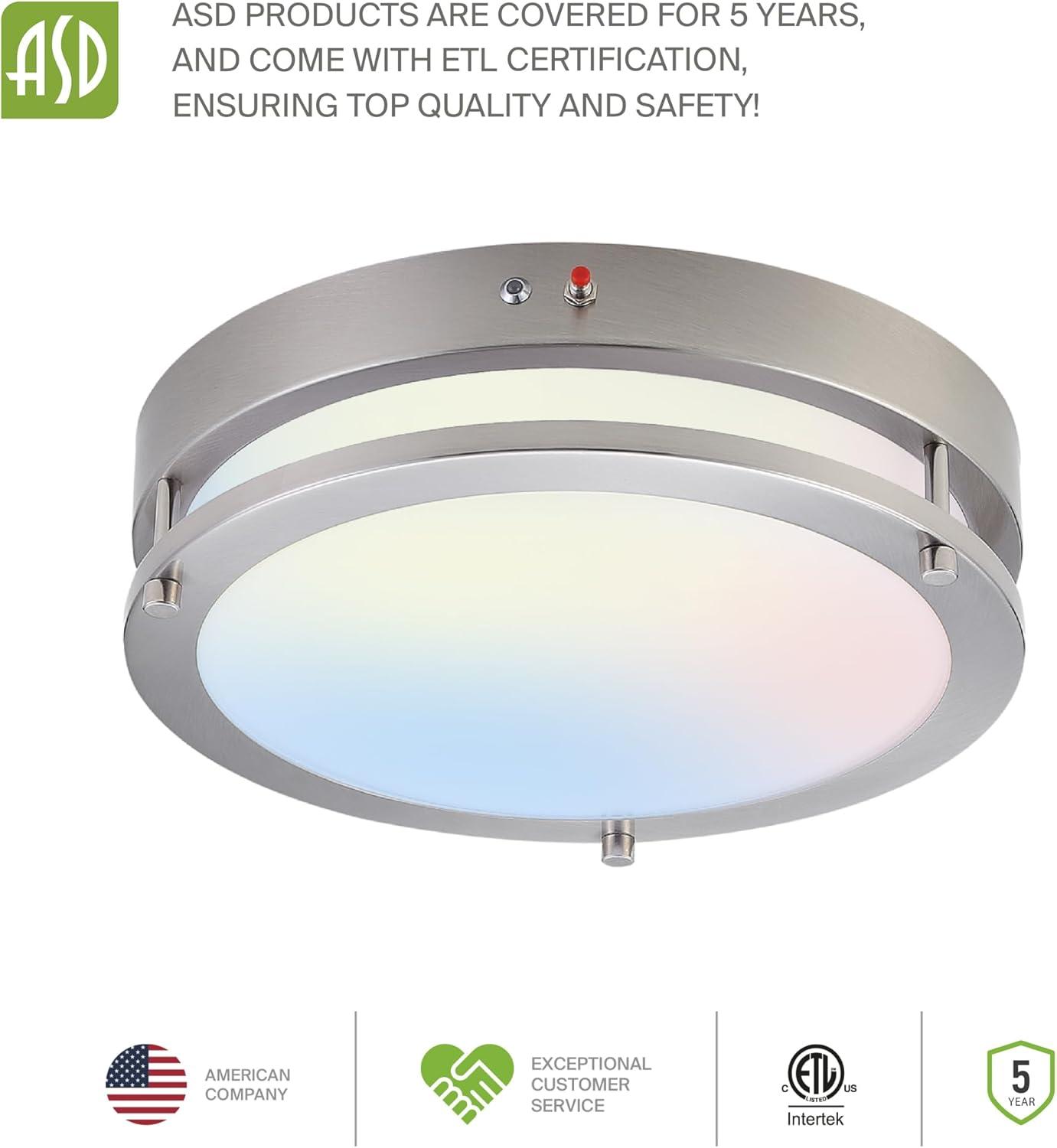 ASD LED 16 Inch Round Flush Mount Light Fixture | 24W 2150LM 3000K-5000K 100-277V | 3CCT, Dimmable, Energy Star, ETL Listed | Close to Ceiling Double Ring Lamp, Low Profile Lighting | Nickel, 2 Pack