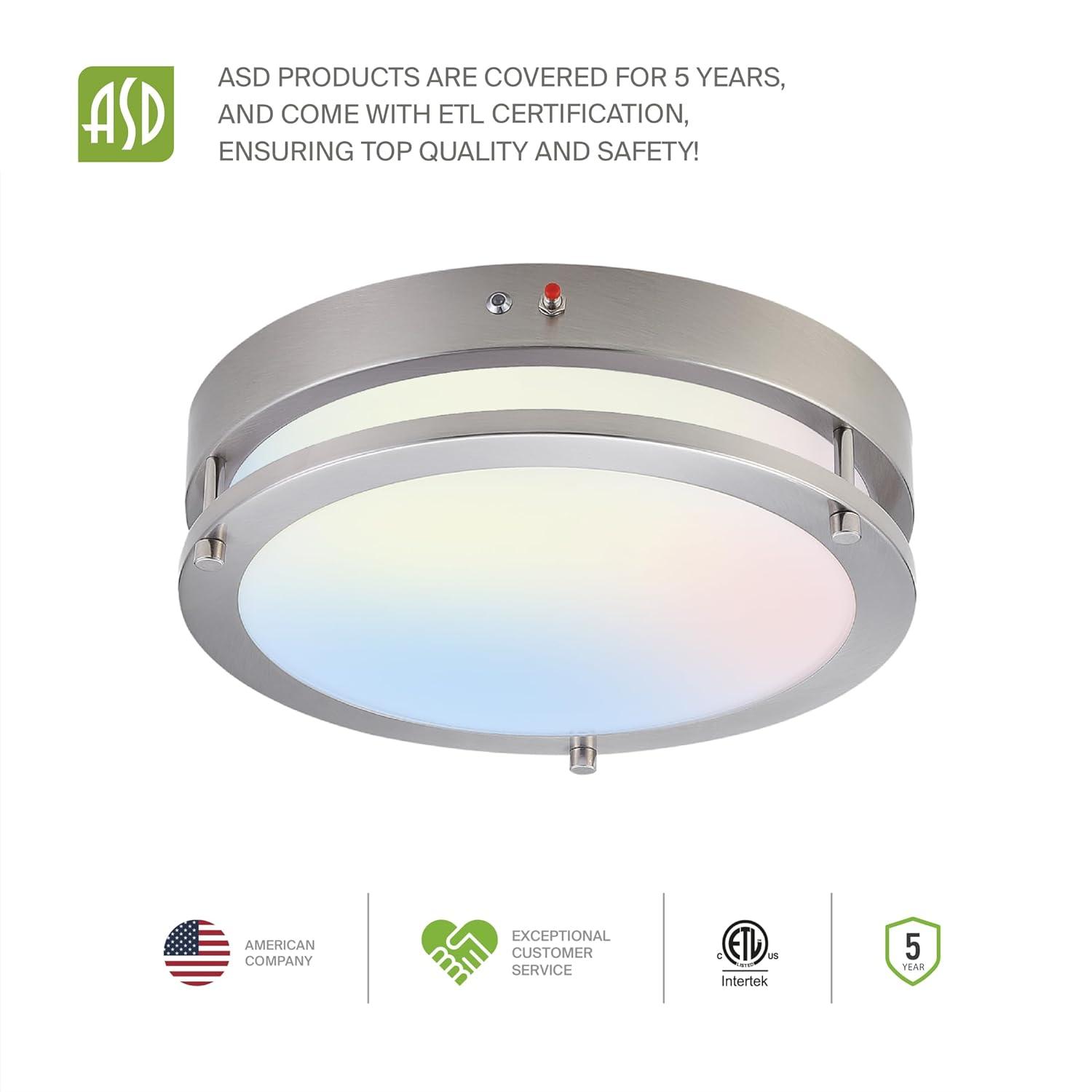 ASD LED 16 Inch Round Flush Mount Light Fixture | 24W 2150LM 3000K-5000K 100-277V | 3CCT, Dimmable, Energy Star, ETL Listed | Close to Ceiling Double Ring Lamp, Low Profile Lighting | Nickel, 2 Pack