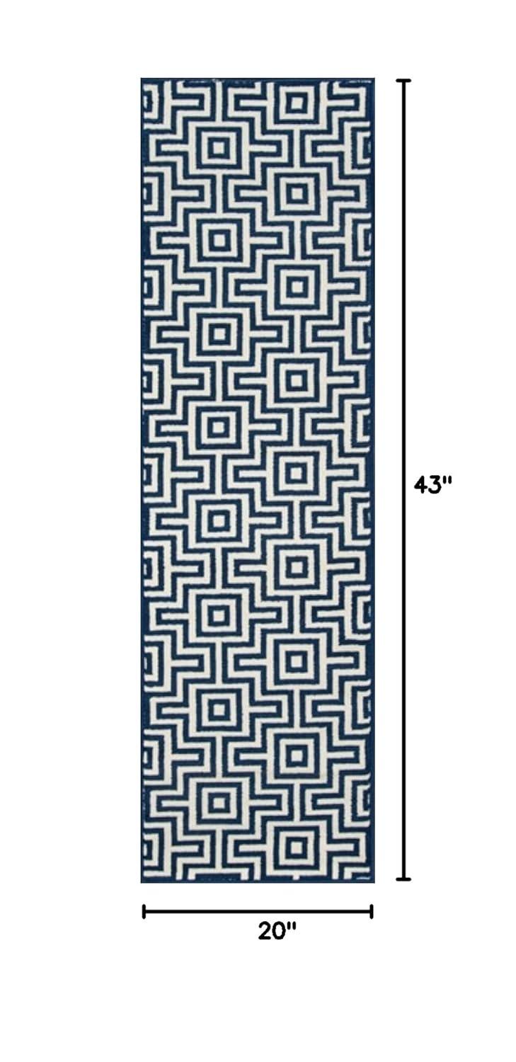 Momeni  Baja Retro Indoor Outdoor Rug Navy 1'8" x 3'7" Graphic, Geometric 2' x 3' Outdoor, Indoor Entryway, Kitchen, Patio Ivory Rectangle