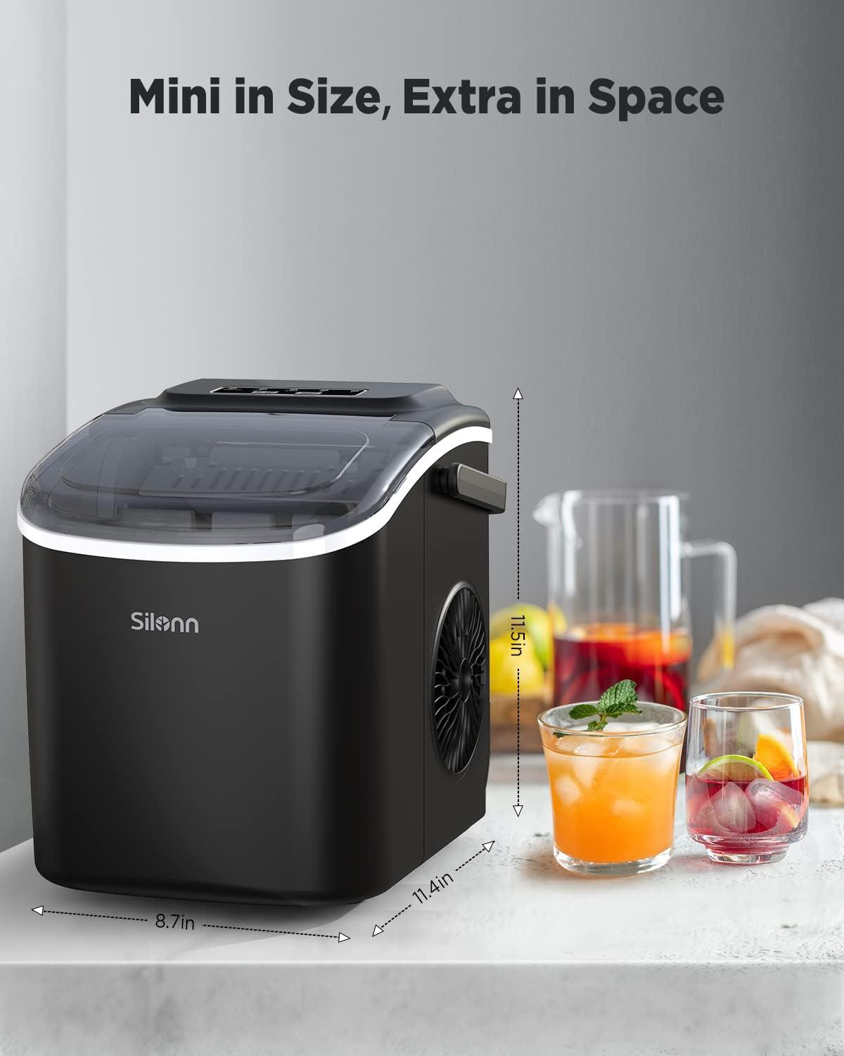 Silonn Black Portable Countertop Ice Maker with Scoop and Basket