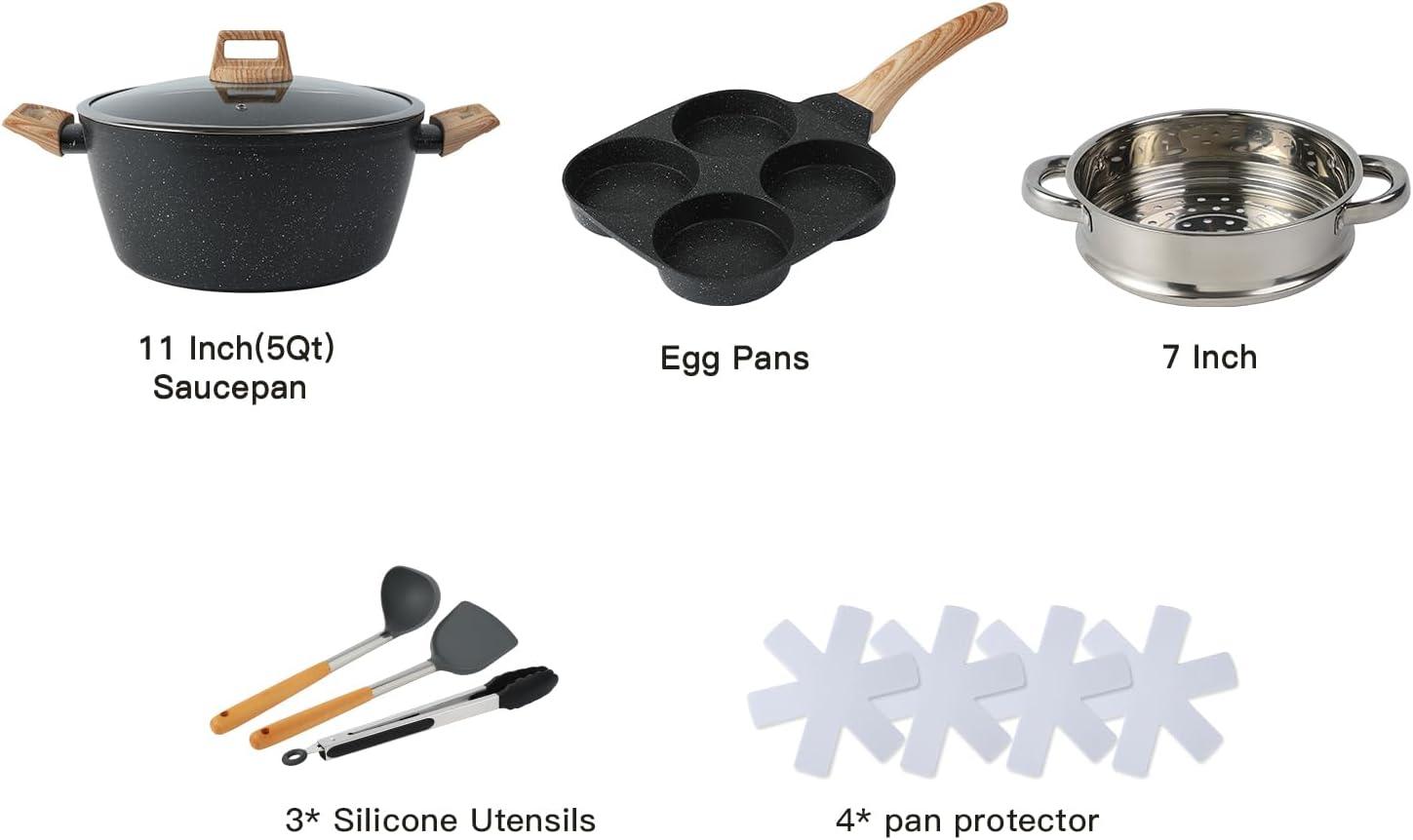 BN-LINKKL 21PCS Pots And Pans Set Non Stick Cookware Set Nonstick With Cooking Set (Black, 21Pieces)