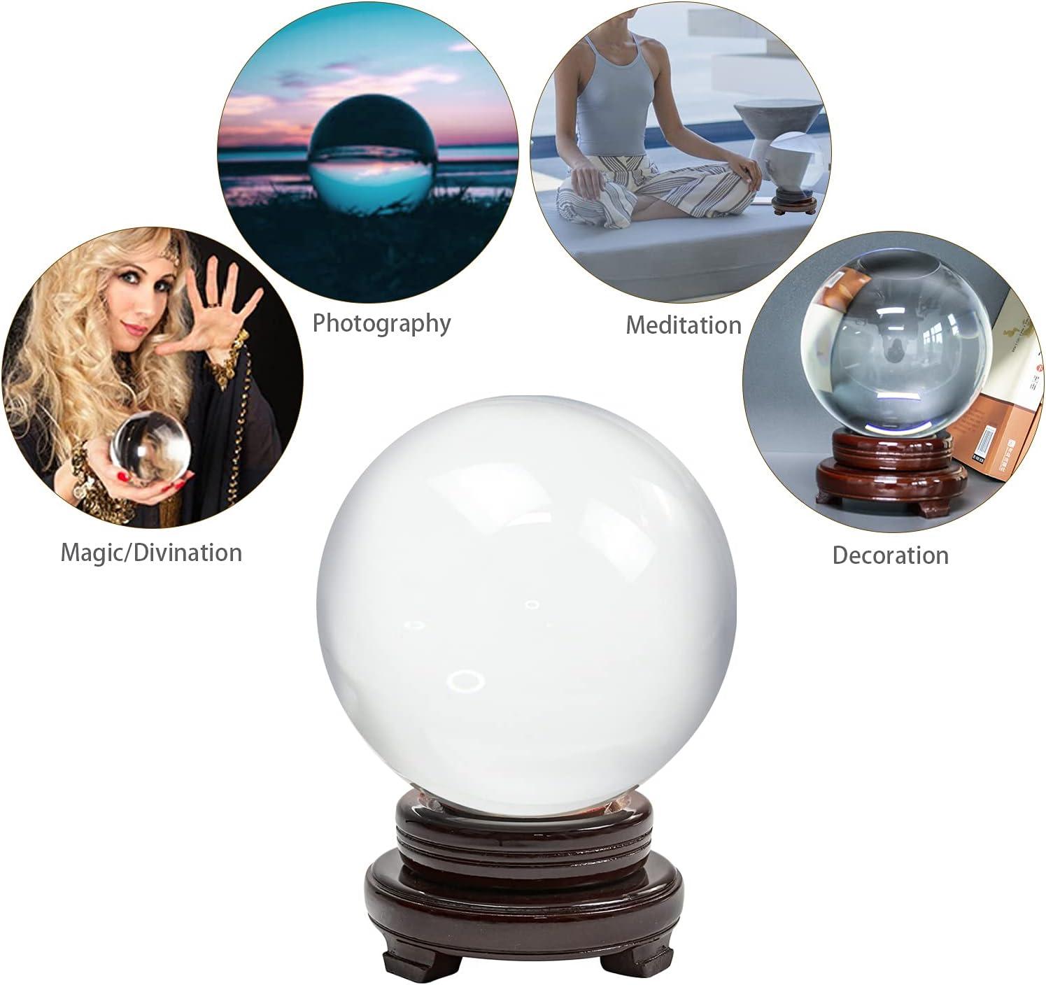 150mm Clear K9 Crystal Ball with Wooden Stand for Meditation and Photography