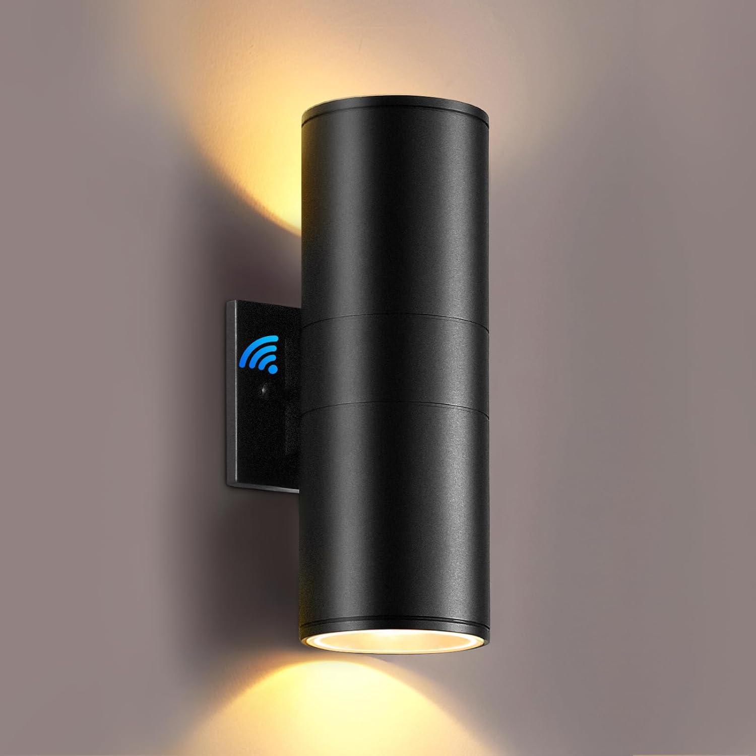 Black Cylinder Up and Down Outdoor Wall Light with Dusk to Dawn Sensor