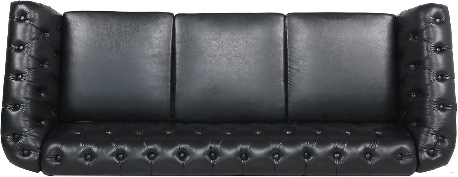 Gewnee Button Tufted Sofa,PU Leather 3 Seater Sofa Couch with Rolled Arms and Nailhead Trim,Black