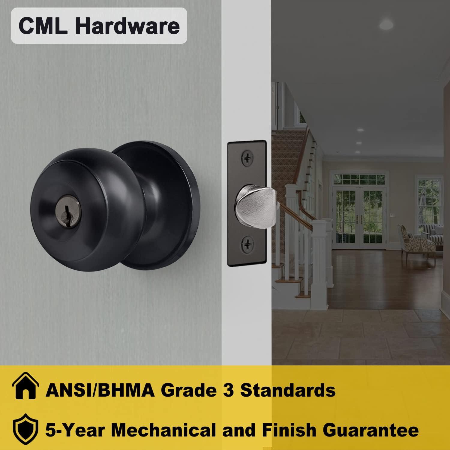 Matte Black Alloy Steel Round Door Knob Set with Deadbolt