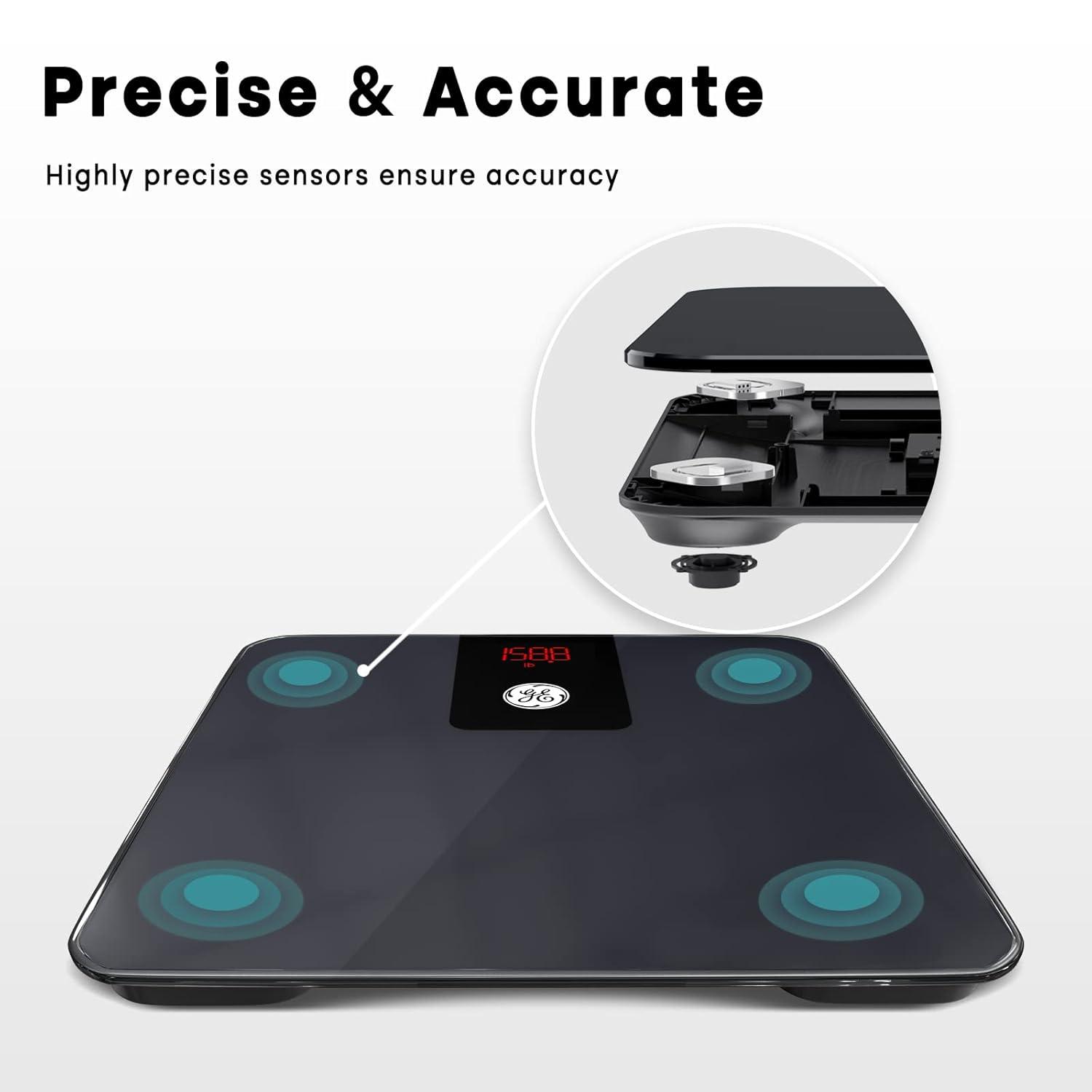 GE Scale for Body Weight Bathroom: Digital Scales Accurate Body Weight Scale Smart Bluetooth Scale for Weight and BMI Electronic Weighing Scale for People, Black 400lb Capacity Bath Scale