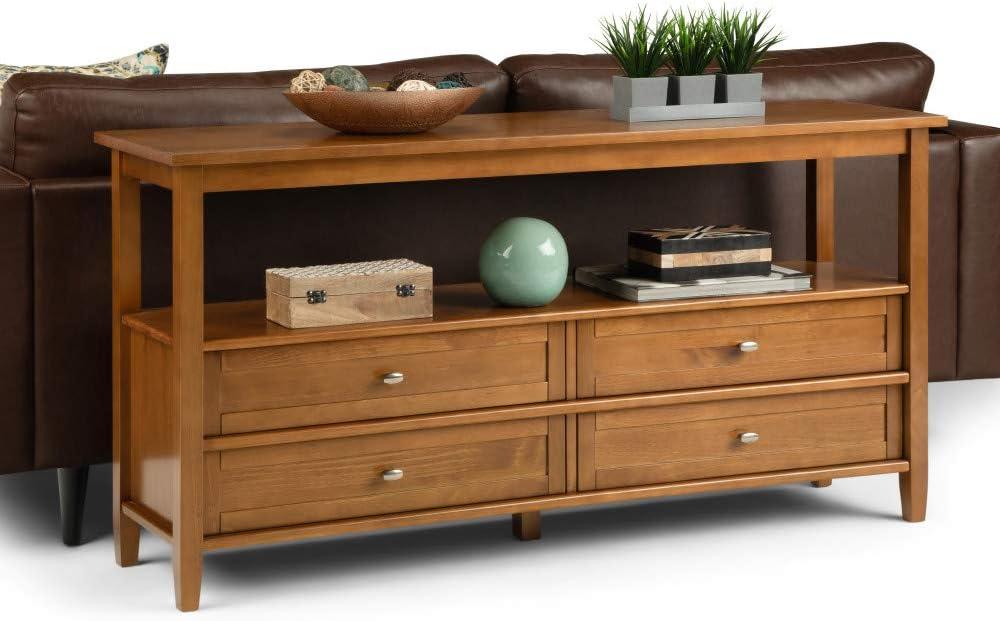 Shaker Style Light Golden Brown Solid Wood Console with Storage