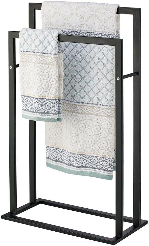 mDesign Metal Tall 2-Tier Free-standing Bathroom Towel Rack