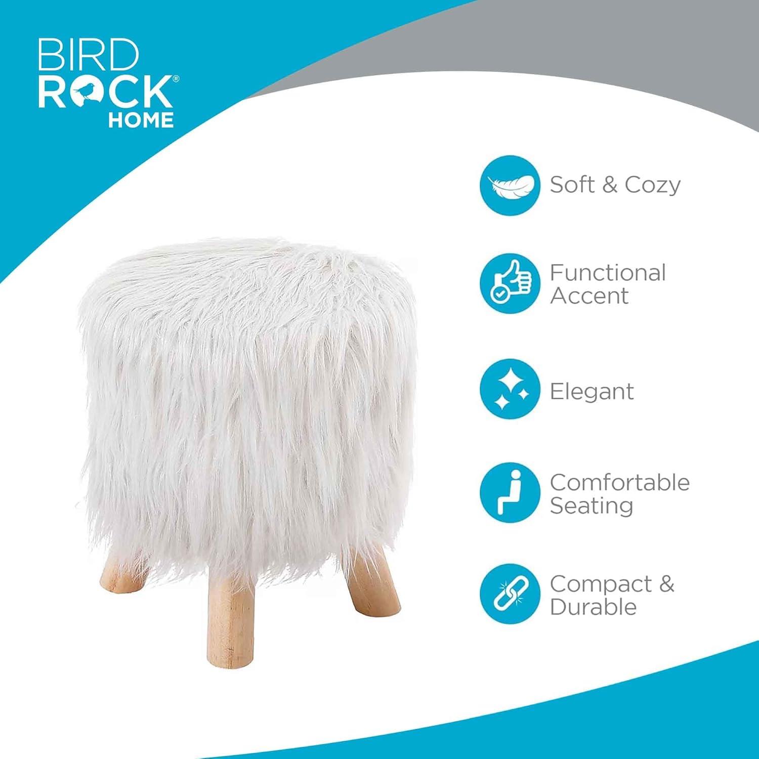 AFD Woolly Faux Pouf Ottoman Stool With Natural Log Feet