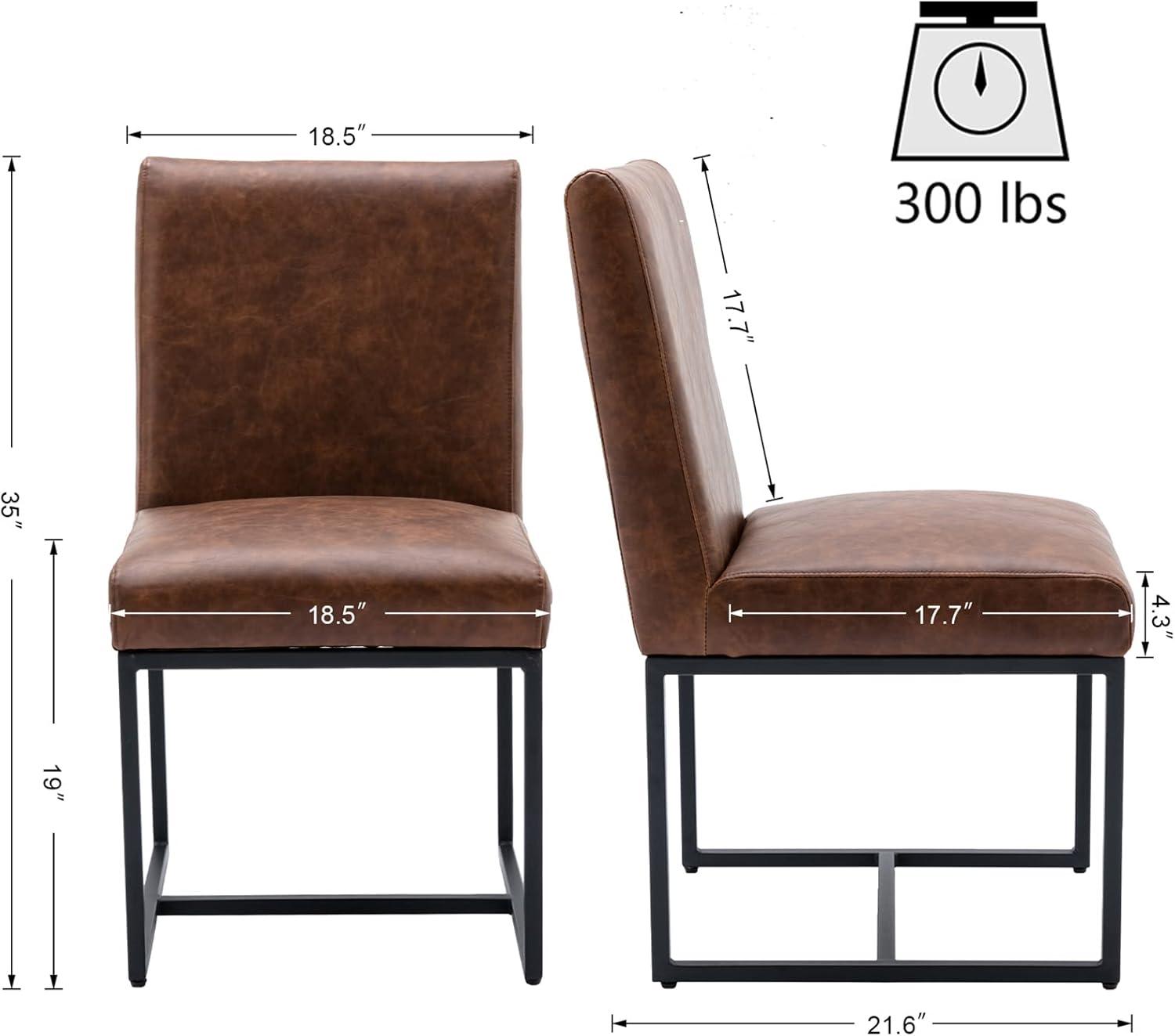 Guyou Modern Dining Chair Set of 2, Faux Leather Upholstered Side Chair with High Back and Metal Frame for Living Room Dining Room, Brown