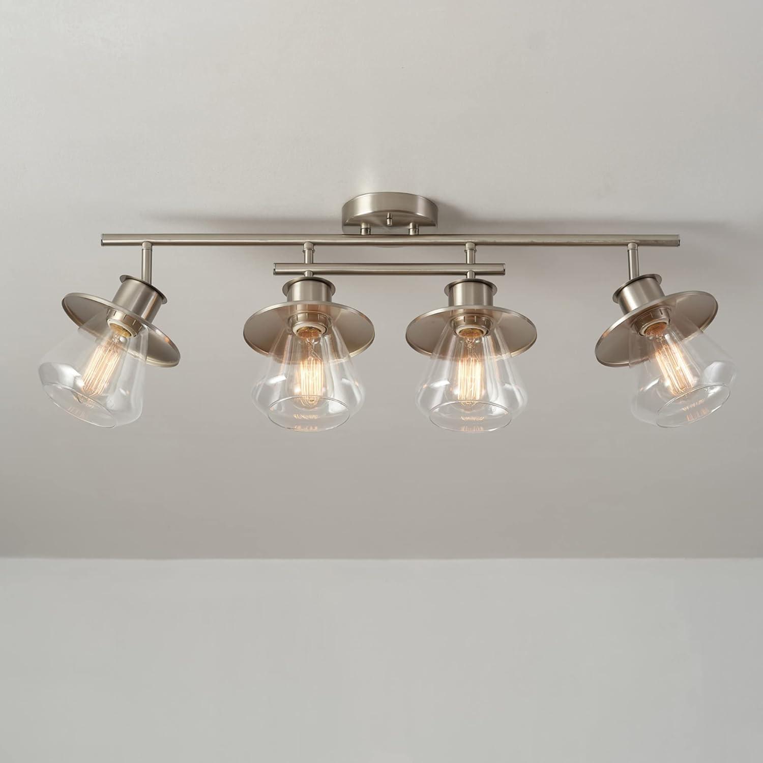 Globe Electric Nate 4-Light Brushed Nickel Track Lighting Kit with Clear Glass Shades, 57504