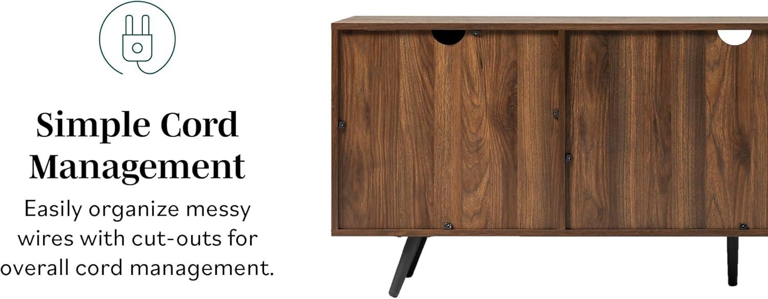 70" Dark Walnut Mid-Century Modern TV Stand with Cabinet