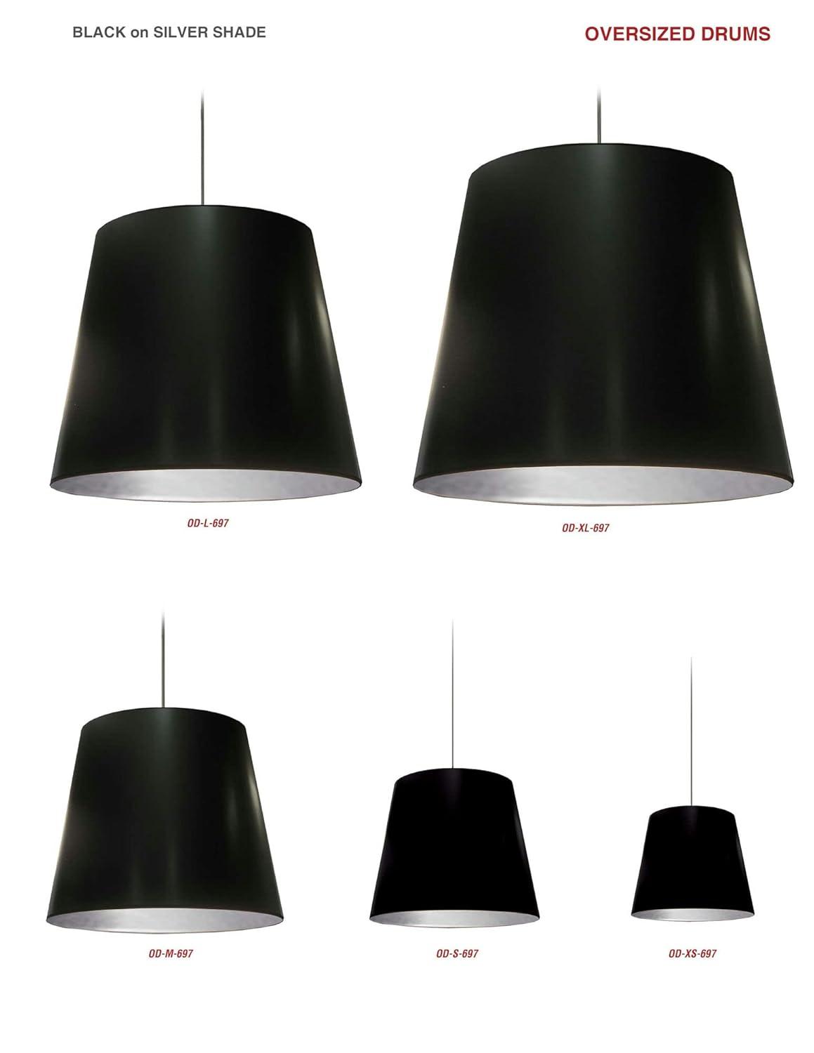 1 Light Oversized Drum Pendant With Shade-Finish:Black On Silver