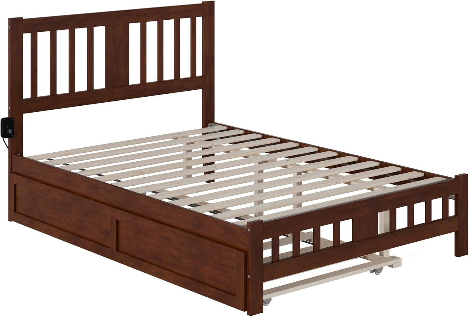 Walnut Full Size Mission Wood Platform Bed with Trundle