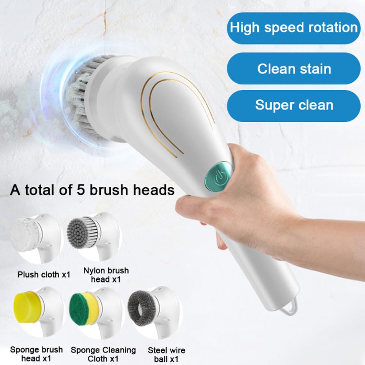 WYQLFSB Cordless Electric Spin Scrubberwith 5 Replaceable Heads Multifunctional Automatic Telescopic Handheld Cordless Clean Brush Smart Floor Scrubber Mop Electric Cleaning Brush