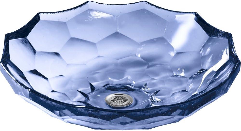 Sapphire Faceted Glass Above-Counter Vessel Sink, 17.5"