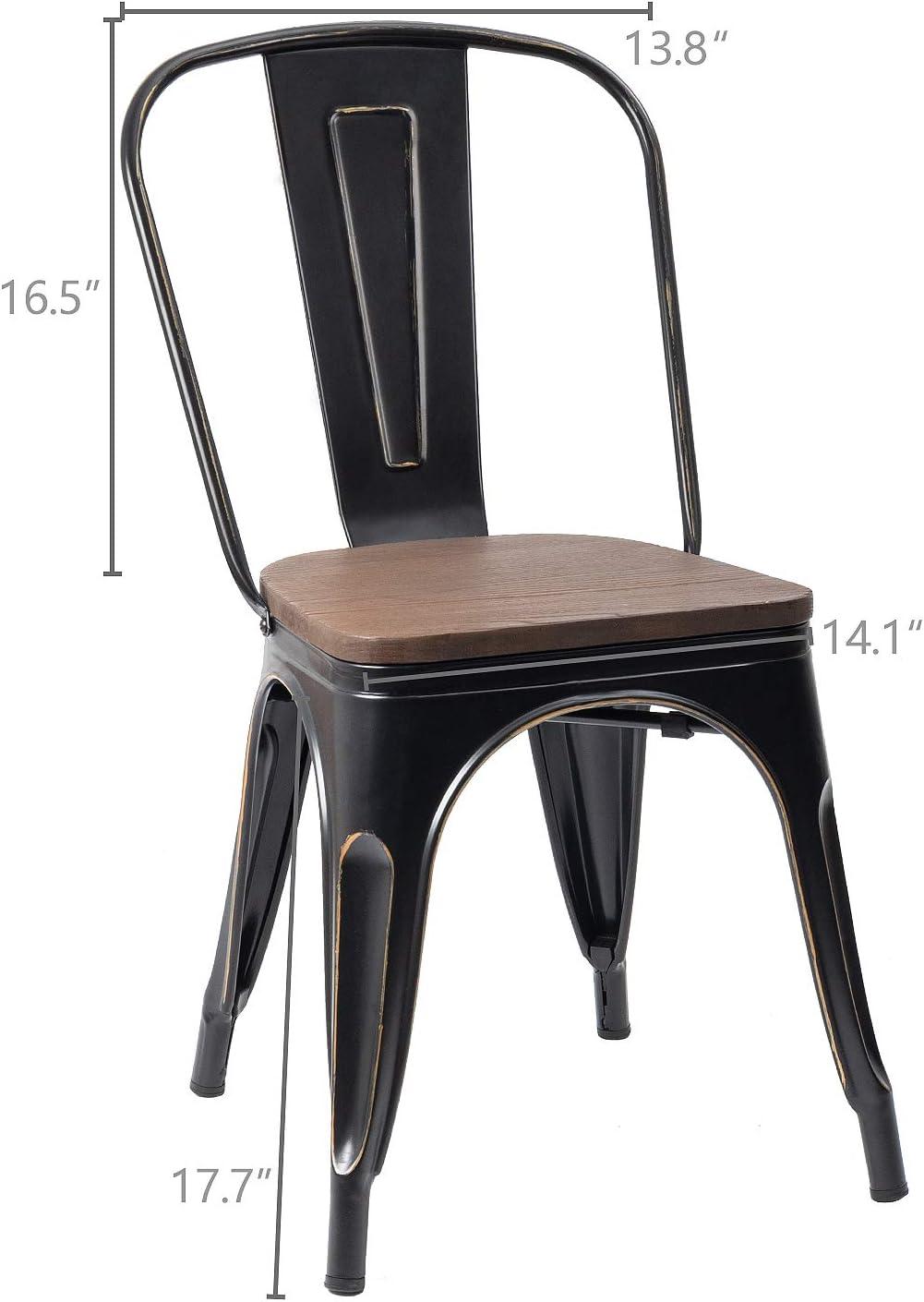 Furmax Metal Dining Chair Indoor Outdoor Use Stackable Chic Side Classic Trattoria Metal Chairs Set of 4 for Kitchen, Dining Room, Bistro and Cafe (Distressed White)