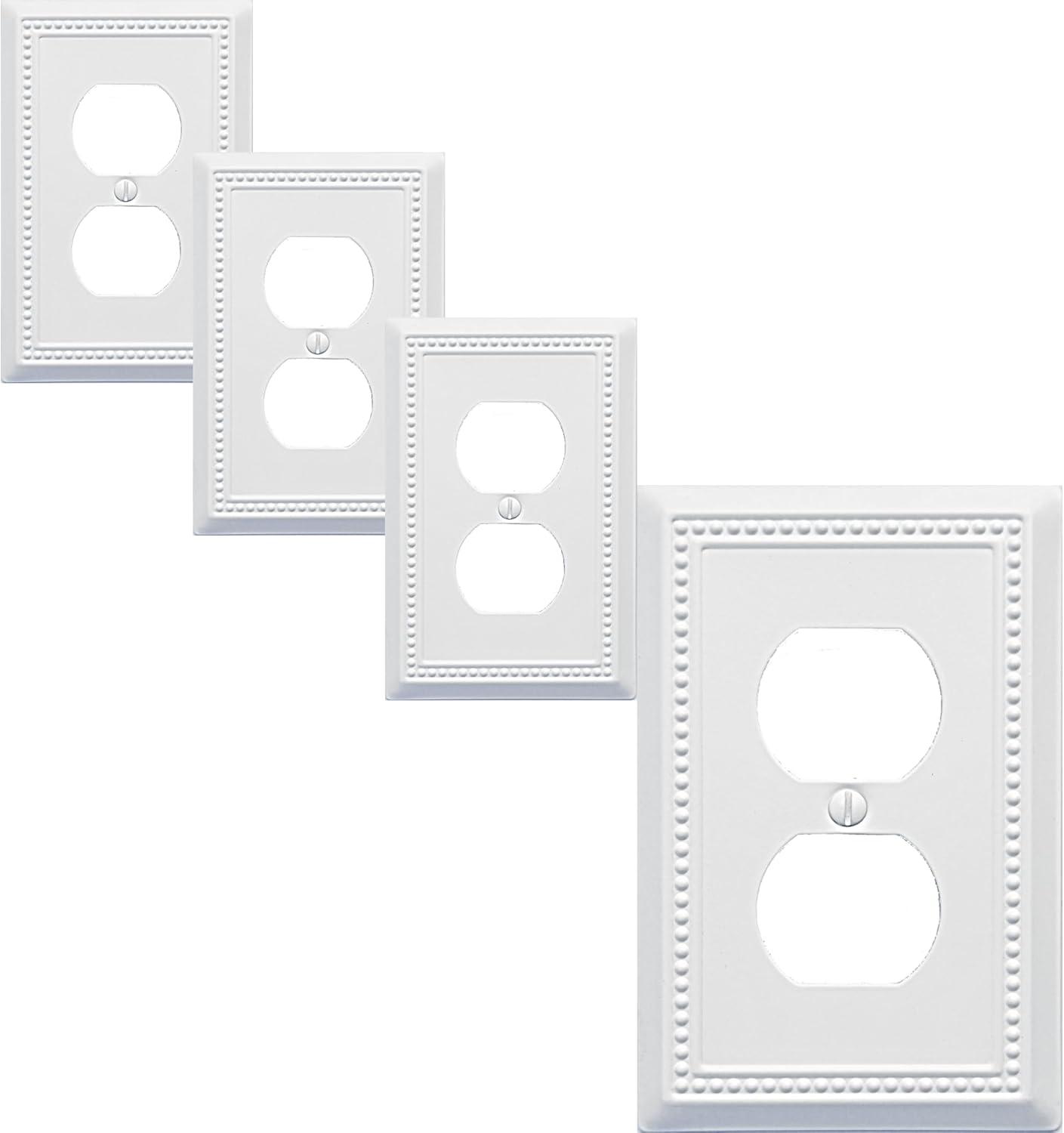 White Beaded Metal 1-Gang Duplex Outlet Cover Plate, 4-Pack