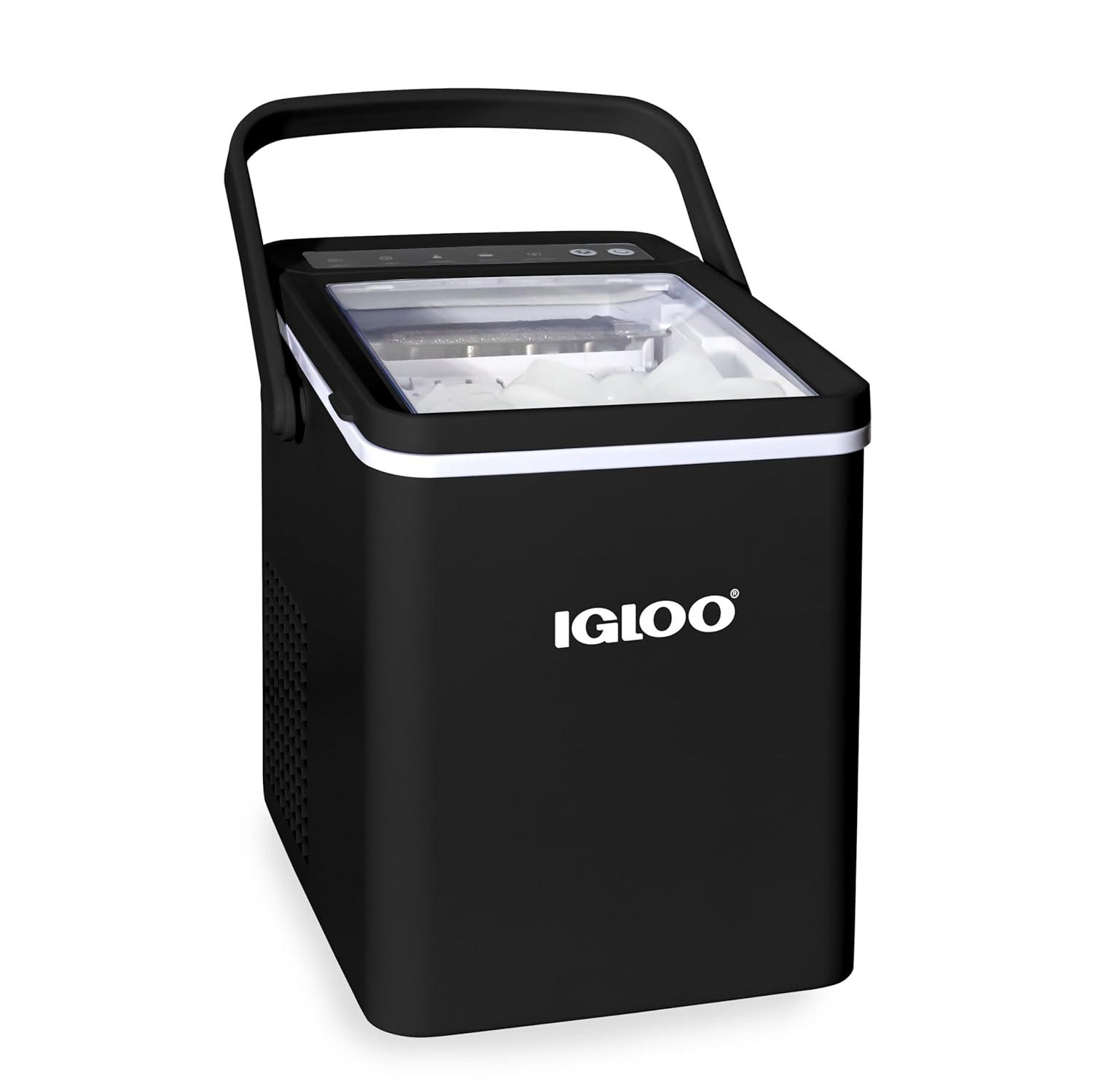 Igloo Handled Automatic Ice Machine Self Cleaning Countertop Ice Maker with Scoop, Black