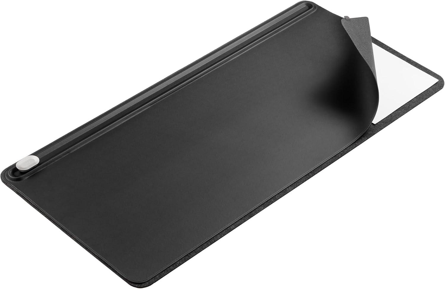 Large Black Faux Leather Desk Mat with Magnetic Cable Holder