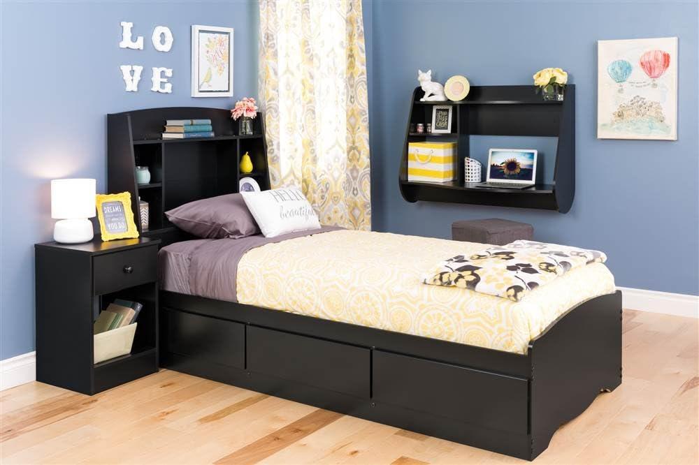 Astrid Black Tall Nightstand with Open Shelf and Solid Wood Knob
