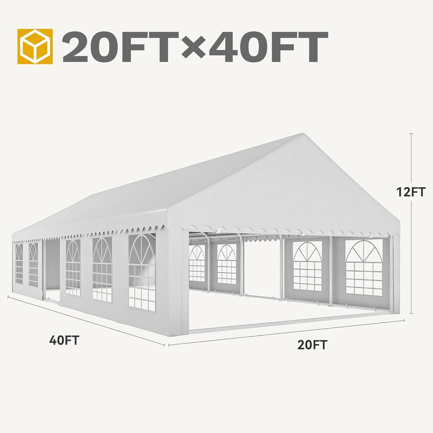 Dextrus 16x32FT Party Tent Heavy Duty PVC Wedding Event Shelters White Upgraded Galvanized Ripple Canopy with Large Roof Removable Sidewalls & 3 Storage Bags 600D Oxford Commercial