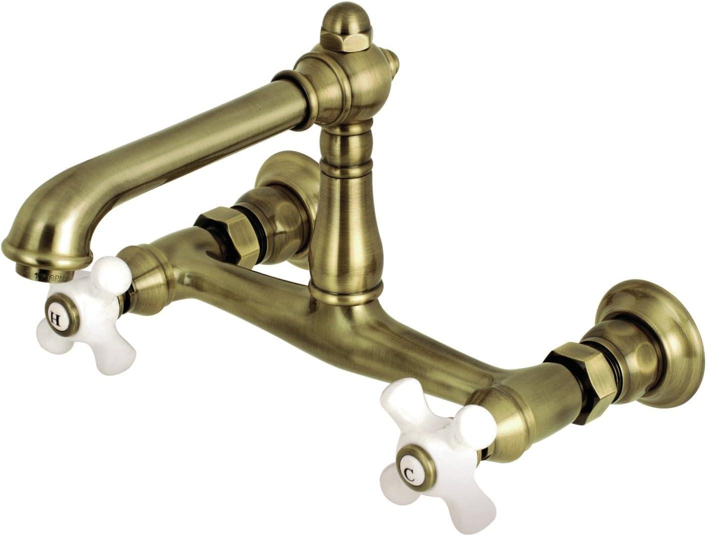 Kingston Brass KS7243PX Wall Mount Bathroom Faucet, Antique Brass